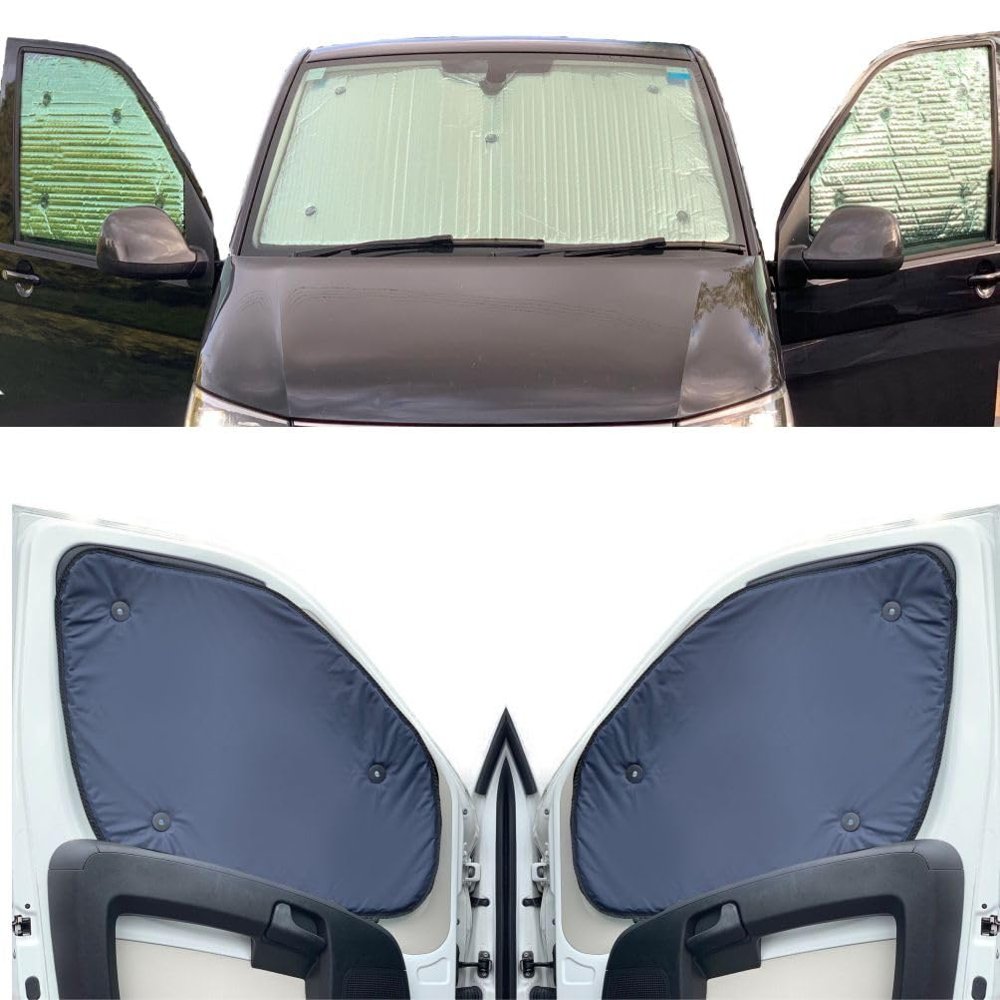 Window Blind Kit Compatible with Peugeot Expert Tepee (Second Generation) (Years 2007-2016) (Full Set LWB with Barn Doors) with Backing Colour in Navy, Reversible
