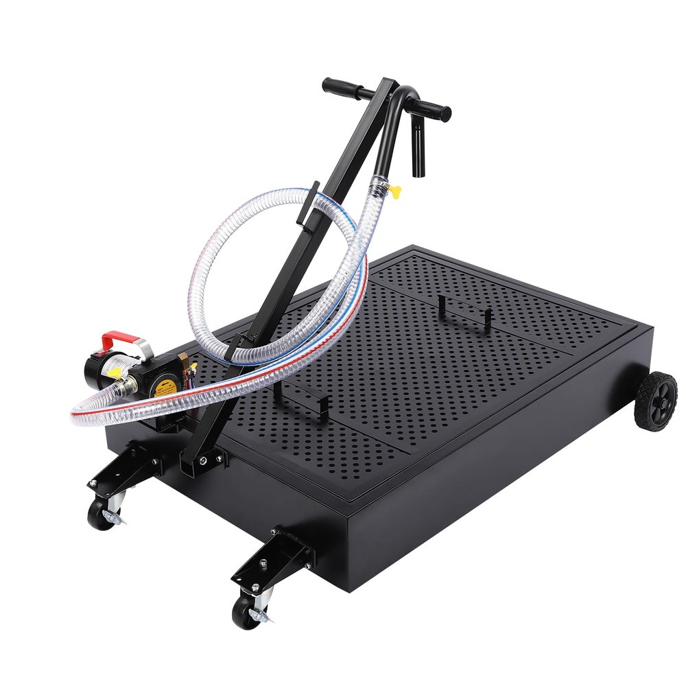 Fenjidrop 20 Gallon Oil Drain Pan with Pump, Heavy Duty Low Profile Drain Pan with 8' Hose, 110V Electric Pump with Swivel Casters for Cars, Trucks, SUVs, and Motorcycles (25 Gallon 7.2Ft)