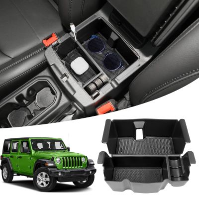 OUSUWO Center Console Organizer Compatible with 2018-2025 Jeep Wangler JL JLU 4XE Rubicon Sahara & 2020-2025 Gladiator JT Accessories, Armrest Storage Box Tray Fit for Jeep Interior accessories