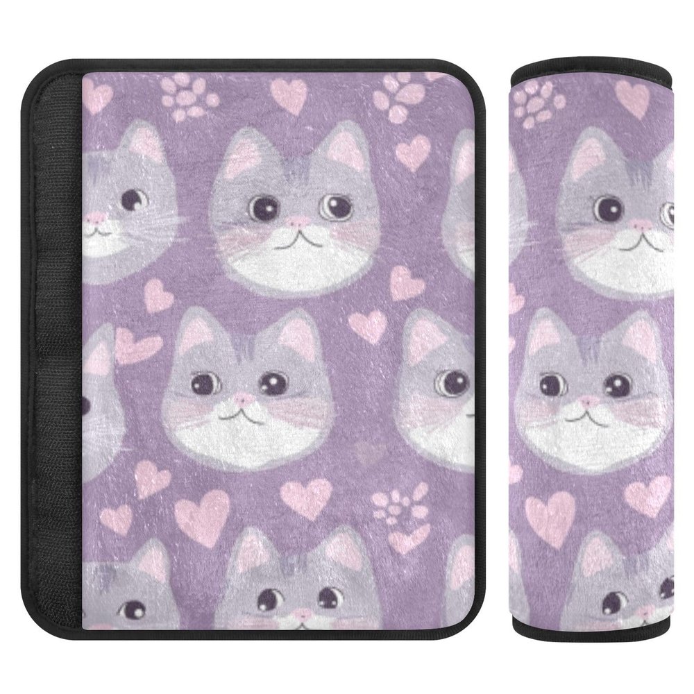 ElliTarr 2 Pack Seatbelt Covers Seat Belt Cover Pad for Adults Car Seat Strap Covers Pads Cushion Universal Shoulder Strap Pad Protector 6.5 Inch Cute British Shorthair Cats Purple