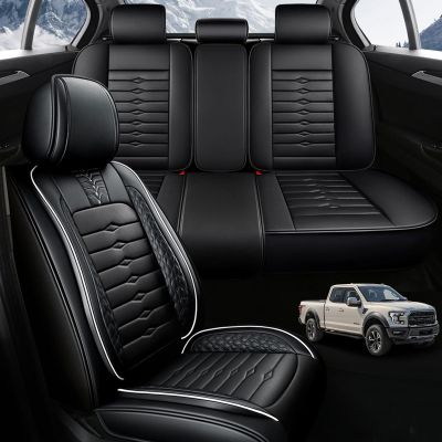 TNOKDY Seat Covers for Truck 2007-2024 GMC Sierra Chevy Silverado 1500 2500/HD 3500/HD Nappa Leather Car Seat Covers Waterproof and Dustproof Car Seat ProtectorsBlack+White Bars