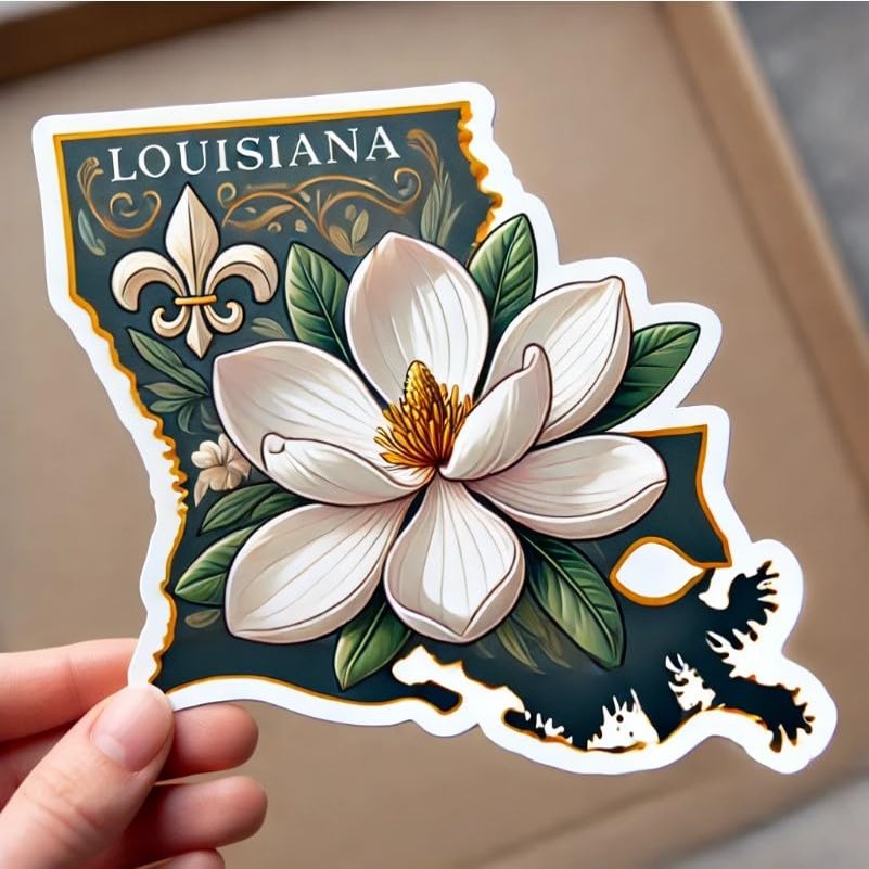 Magnolia Louisiana Floral Sticker for Laptop Car Window Bumper Truck Waterproof Vinyl Decal Auto Water Bottle (4)
