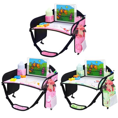WENRENER 3PCS Kids Travel Tray for Airplane - Toddler Car Seat Table Tray, Road Trip Essentials for Boys & Girls, Carseat Lap Desk for Kids Road Trip Activities