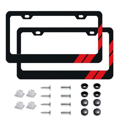 2Pcs Red Strips License Plate Frames for Dodge Challenger Charger, 12.2x6.4inch Universal Fit License Tag Plate for Dodge Vehicles with Screws and Caps (RedStripes)