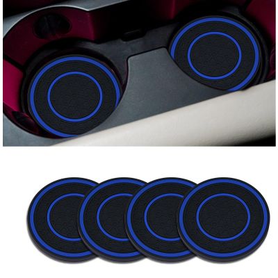 4 Pack Car Coasters for Cup Holder, 2.75 Inch Universal Auto Waterproof Coasters Silicon Insulation Cup Mats,No-Slip Anti Dust Insert Coaster for Woman Man, Suit for Vehicle Interior (Black/Blue)