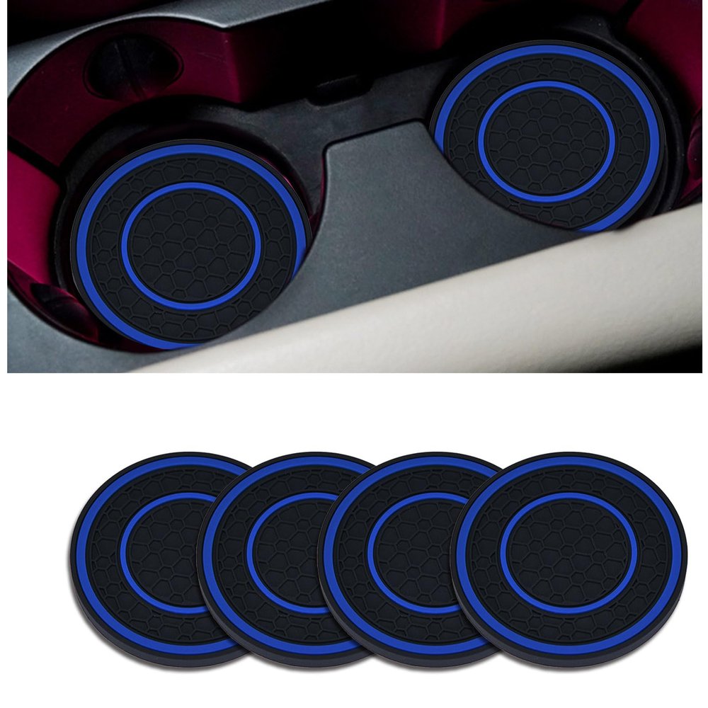 4 Pack Car Coasters for Cup Holder, 2.75 Inch Universal Auto Waterproof Coasters Silicon Insulation Cup Mats,No-Slip Anti Dust Insert Coaster for Woman Man, Suit for Vehicle Interior (Black/Blue)