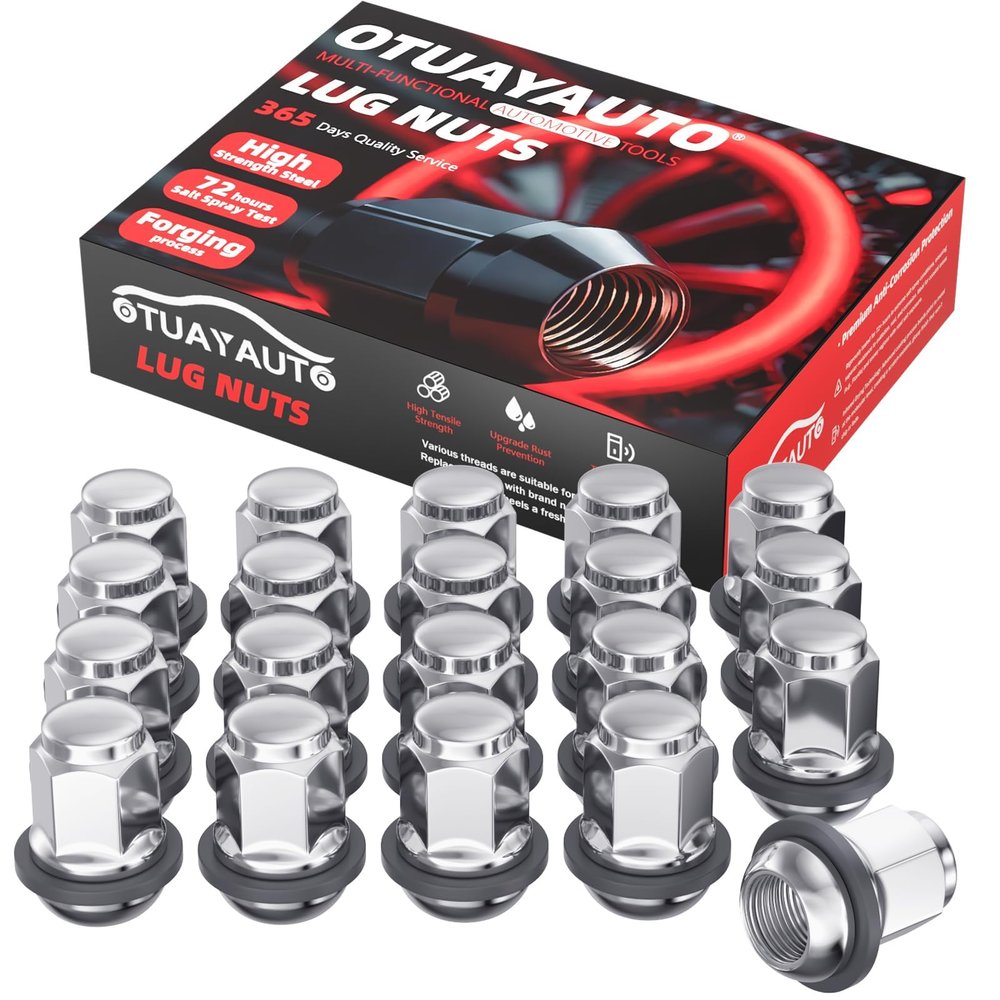 OTUAYAUTO M12x1.5 Lug Nuts - Replacement for 1982-2014 Honda Accord, 1980-2021 Civic, 2016-2023 HR-V, 2013-2015 Acura ILX, Radius Ball Seat with Washer, 20PCS Chrome OEM Factory Style Lug Nut