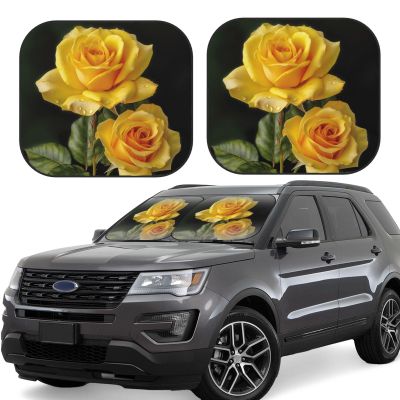Yellow Rose Car Windshield Sun Shade 2pcs Foldable Windshield Sunshades Car Front Window Shades Universal Fit Most Auto Sedan Truck SUV Sun Visor Large