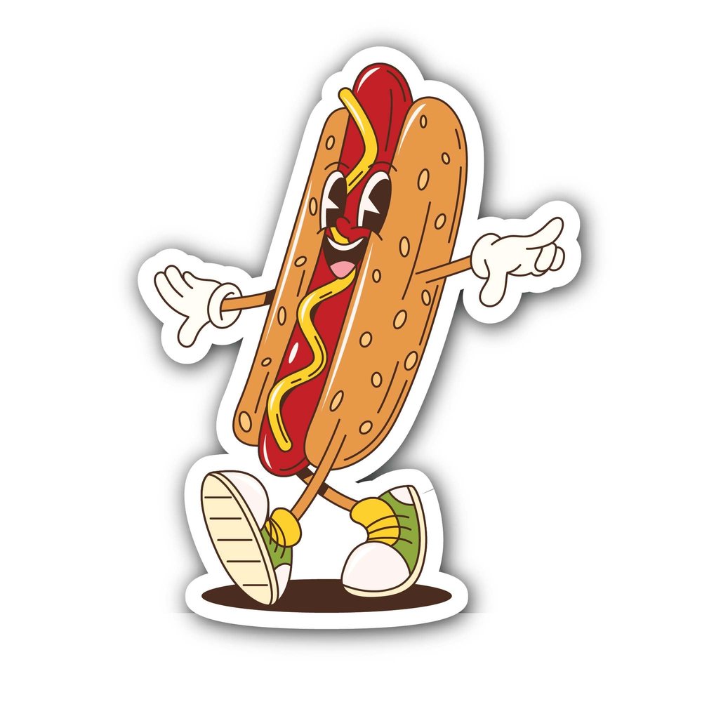 2 (Pieces) 3" and 5" Hotdog Man Sticker, Waterproof Vinyl Decals for Many Purpose Like Cars, Trucks, Laptops, Phones, Windows and More