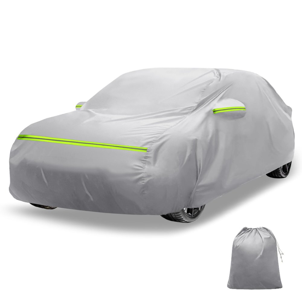 X AUTOHAUX Waterproof Car Cover Aluminum Film,Cotton Car Outdoor Full Car Cover with Driver Door Zipper All Weather Rain Snow Protection Universal Fit for SUV