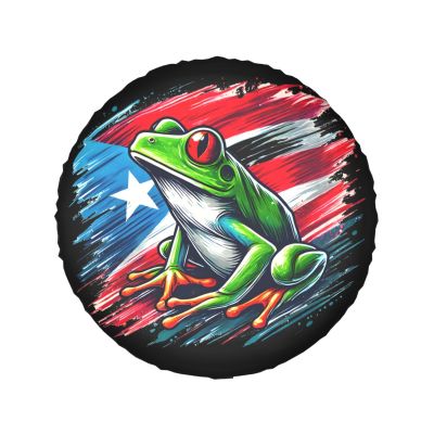 Puerto Rico Flag Frog Windproof Spare Tire Cover Truck SUV Wheel Protector 15in