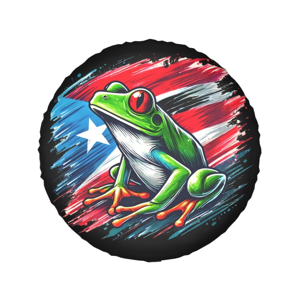 Puerto Rico Flag Frog Windproof Spare Tire Cover Truck SUV Wheel Protector 15in