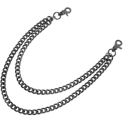 Dual Layer Heavy Duty Wallet Chain, Black Biker Keychain with Lobster Clasps, Sturdy Pants Chain for Trendy Accessory