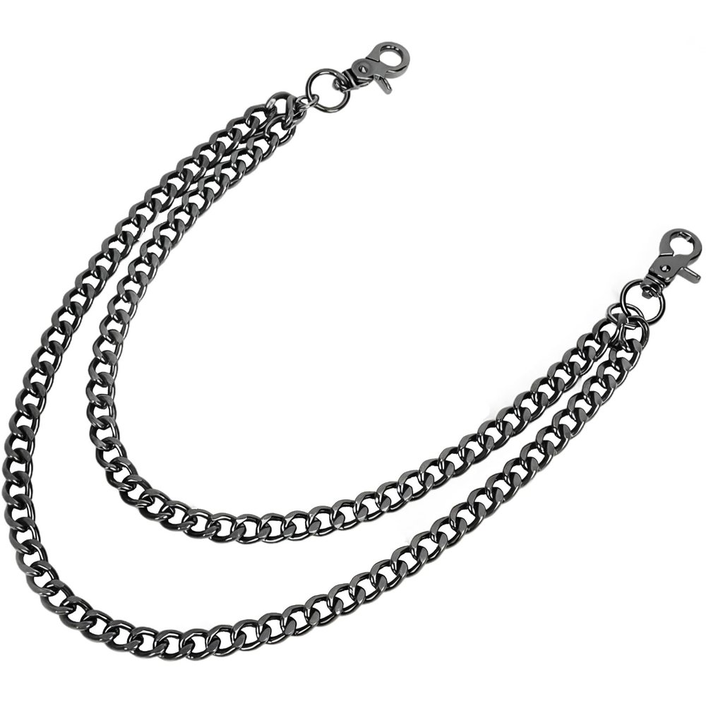 Dual Layer Heavy Duty Wallet Chain, Black Biker Keychain with Lobster Clasps, Sturdy Pants Chain for Trendy Accessory