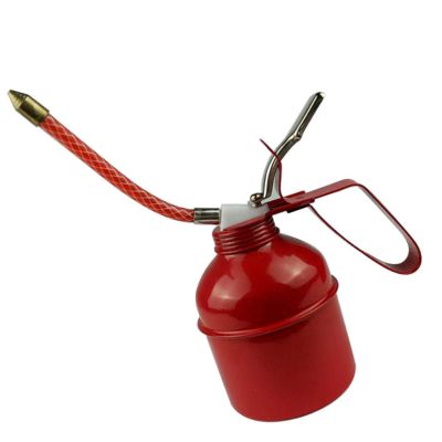 JTLB Manual Oiler Can Iron Red Lever Lubrication Oiling Can Flexible Hose Oil Can Pump (270ml)