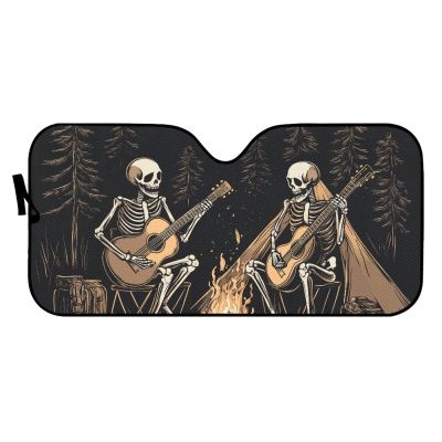 Pinupub Black Guitar Skeleton Car Sunshades for Windshield Beach Reflective Protective Sun Visor for Vehicle Summer Foldable Heat Reduction Keep Car Cool Sun Blocks