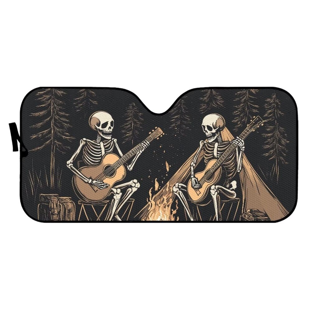 Pinupub Black Guitar Skeleton Car Sunshades for Windshield Beach Reflective Protective Sun Visor for Vehicle Summer Foldable Heat Reduction Keep Car Cool Sun Blocks