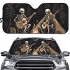 Pinupub Black Guitar Skeleton Car Sunshades for Windshield Beach Reflective Protective Sun Visor for Vehicle Summer Foldable Heat Reduction Keep Car Cool Sun Blocks view 2