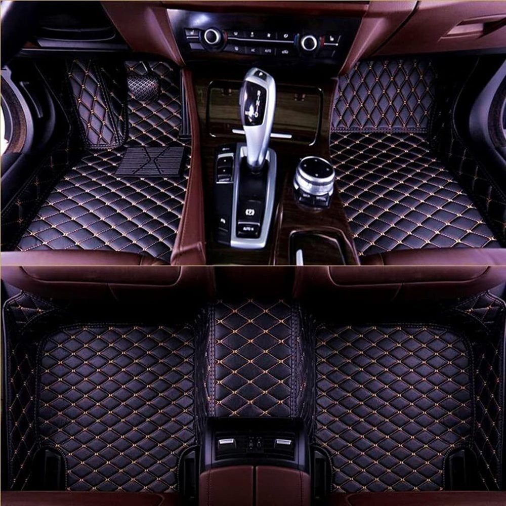 7MYFPL7 Customized car Floor mat,Compatible with Tesla Model 3,Model S,Model X,Model Y,Luxury Full Coverage All Weather Car Floor Mats,Anti-Slip Car Mat Set,Easy to Clean (Black+Golden)
