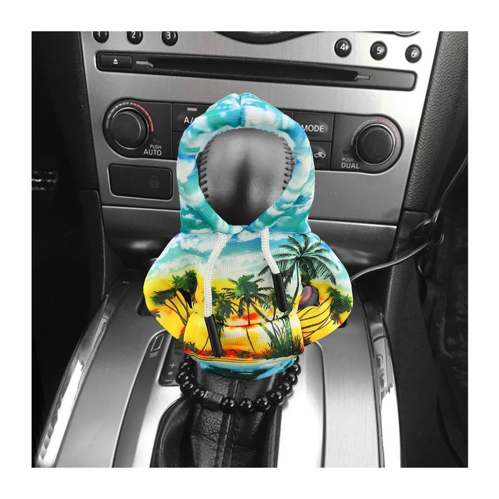 FSTURIOS Car Shift Knob Hoodie Cover, Funny Fashionable Sweater Shirt Gear Shifter Konb Protector, Automotive Gear Shift Decor Winter Warm Mini Hoodie, Interior Car Accessories (Coconut Tree)