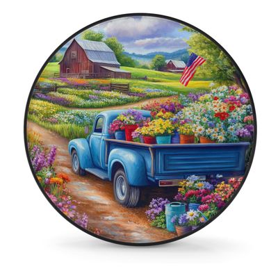 Farm Truck USA Flag Spare Tire Cover 15in Spare Wheel Covers Waterproof Sun Protection Universal Tire Storage Cover Fit for Trailers Rv SUV Truck Camper Travel