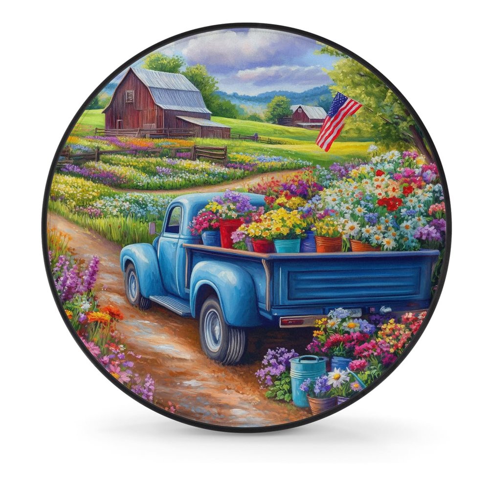 Farm Truck USA Flag Spare Tire Cover 15in Spare Wheel Covers Waterproof Sun Protection Universal Tire Storage Cover Fit for Trailers Rv SUV Truck Camper Travel