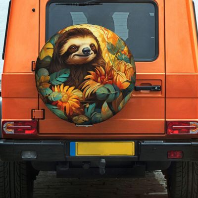 Spare Tire Cover Weatherproof Universal Wheel Tire Cover Sloth Pattern Wheel Tire Protector Dust-Proof Tire Wheel Covers Fit Trailer RV SUV Many Vehicle Travel 15 inch