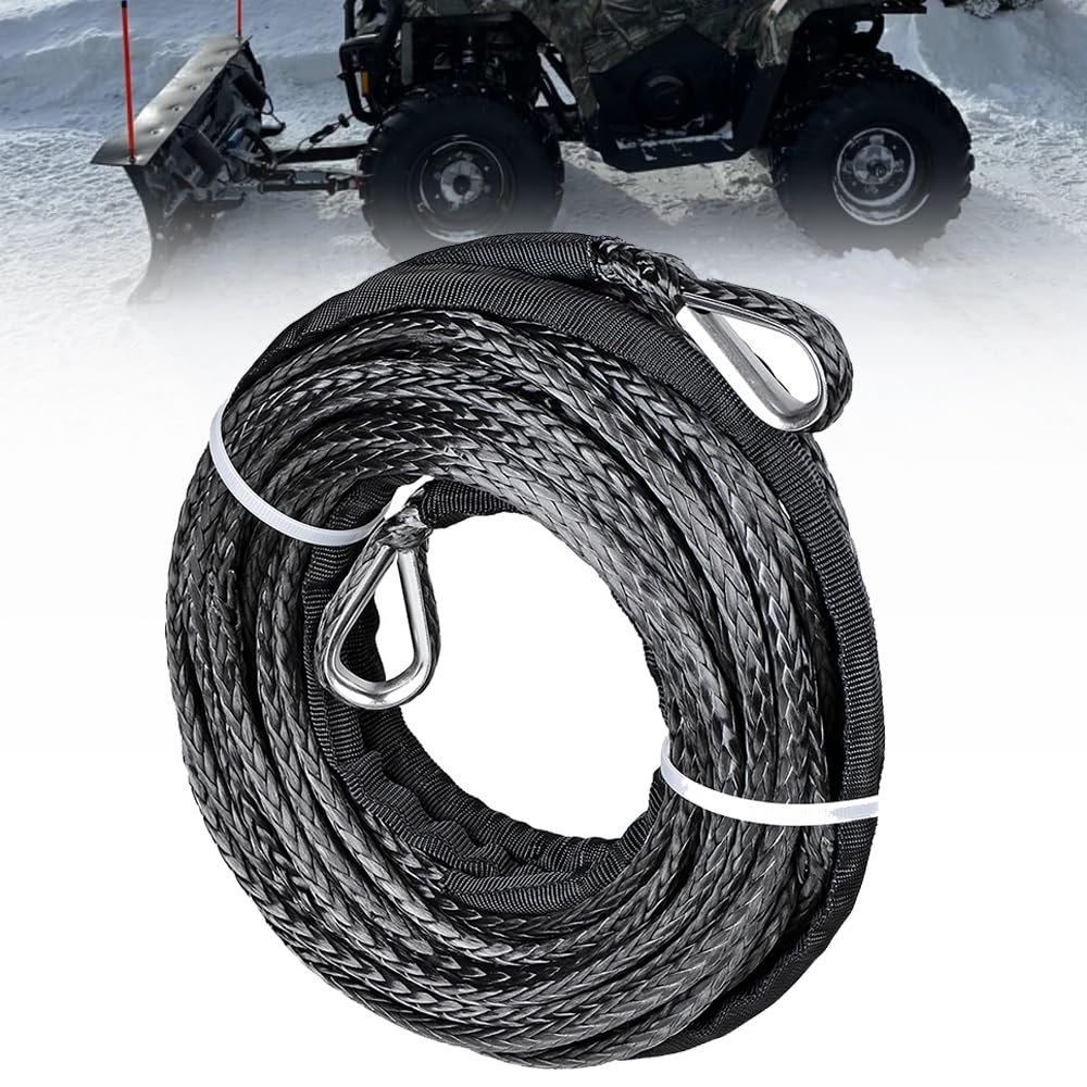 AutoXcessori 1PC 50ft x 1/4" Black Synthetic Winch Rope Extension 7500LBS