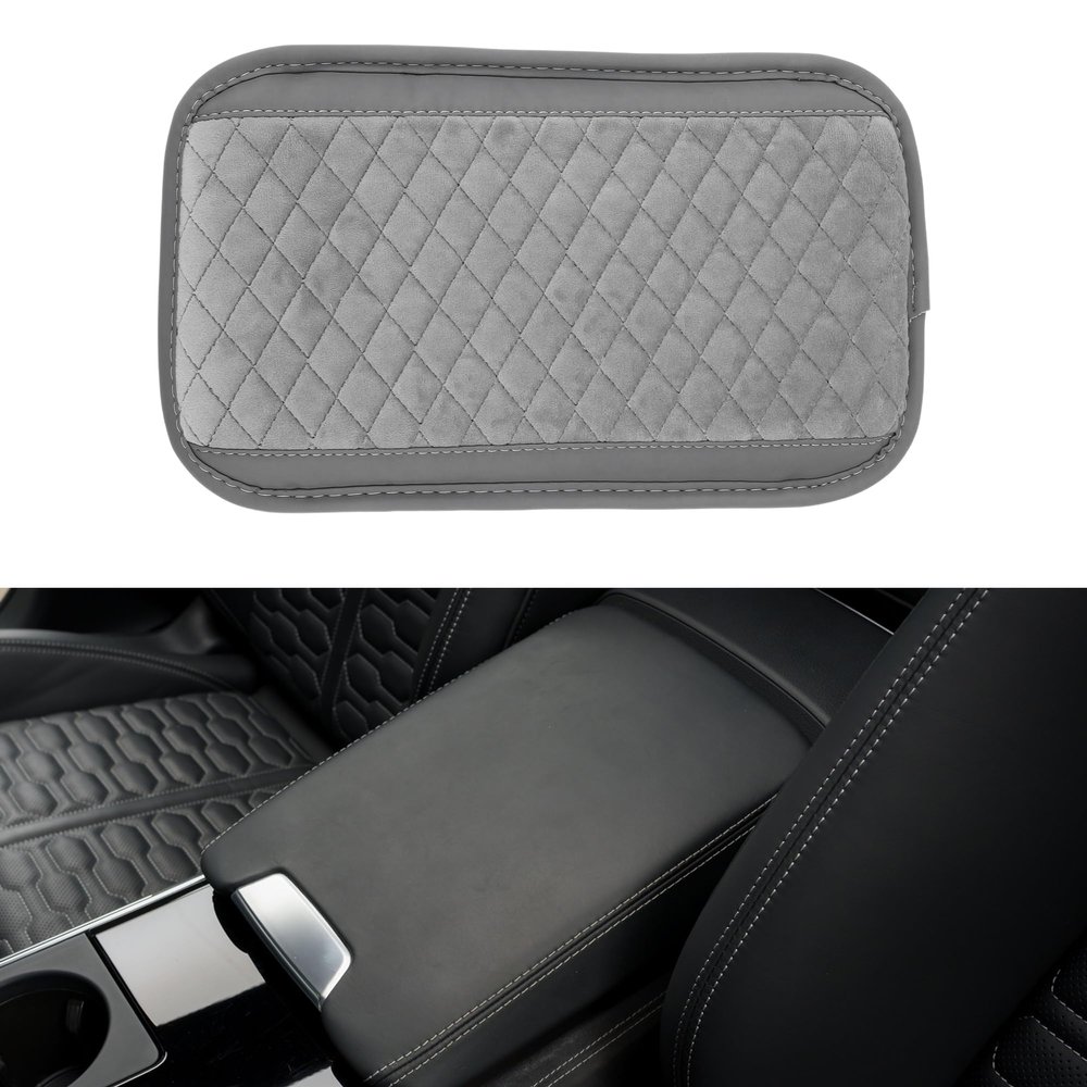 TUCKBOLD Universal Center Console Cover Car Armrest Cover with Storage Bag Middle Console Cover Lid for Most Vehicle SUV Car Sedan 12.20"x7.09"x0.79" Gray Faux Leather