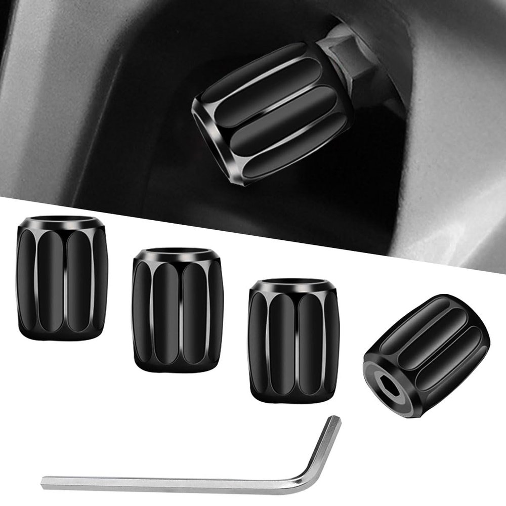 DUSCOKE 4 PCS Locking Car Tire Valve Stem Caps, Anti-Theft Wheel Valve Covers with Rubber Seal, Dust Proof Tire Air Stem Cover, Universal Auto Accessories for Car SUV Truck Motorcycle Bike (Black)