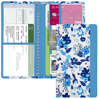 Kakurookie Car Registration and Insurance Holder, With Magnetic Closure for License, Cards and Documents, All Vehicle Needs and Car Accessories (Flower-Blue)
