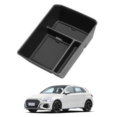 LUCKEASY Armrest Storage Box for Audi A3 2024 2025 2026 Center Console Storage Organizer Insert Tray Accessories ABS Black