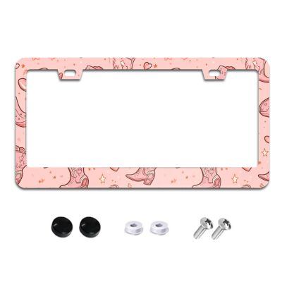 Pink Cowgirl License Plate Frames for Women Men Car Plate Holder Cover Metal Tag Aluminum Car Accessories Front Rear Plate Decor