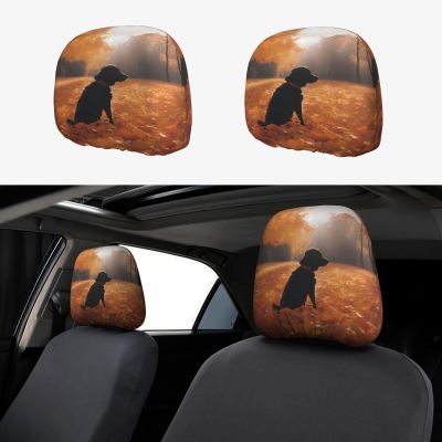 WZYCWB Leaves with Dogs Printed car headrest Cover - Compatible with Most Models, Universal for Cars, Trucks and Vans, Easy to Clean,