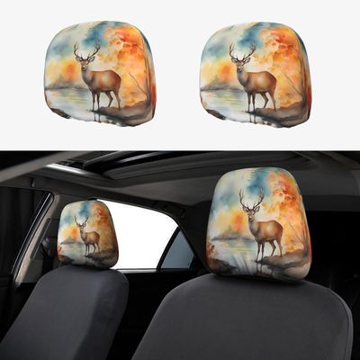 WZYCWB Deer by The River Printed car headrest Cover - Compatible with Most Models, Universal for Cars, Trucks and Vans, Easy to Clean,