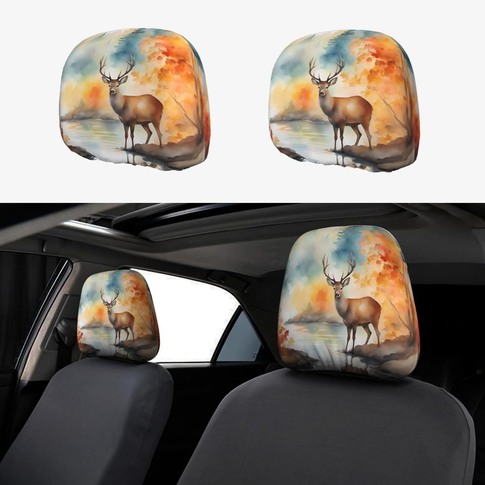 WZYCWB Deer by The River Printed car headrest Cover - Compatible with Most Models, Universal for Cars, Trucks and Vans, Easy to Clean,