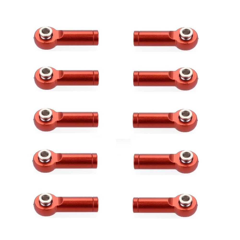 10PCS M4 4mm Thread 25mm Length Link Rod End Ball Head Holder Tie Rod End 3mm Hole Aluminum for RC Hobby Model Car Hop-Up Parts(Red)