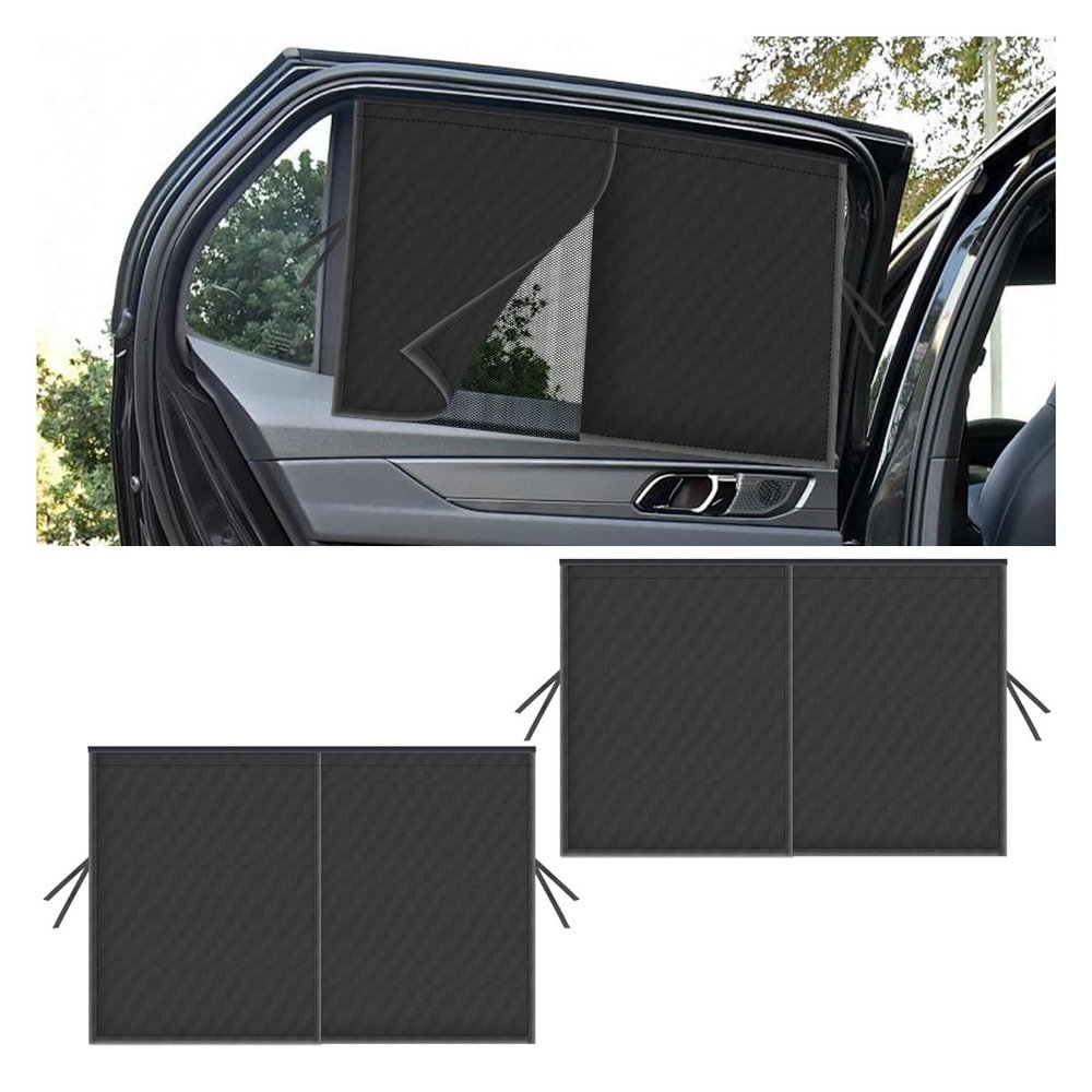 2PCS Car Window Windshield Sunshade, Magnetic Double Layer Side Window Sun Shade Auto Privacy Curtain for Baby Protection, Car Camping Accessories for Blocking UV Rays and Heat (Rear)