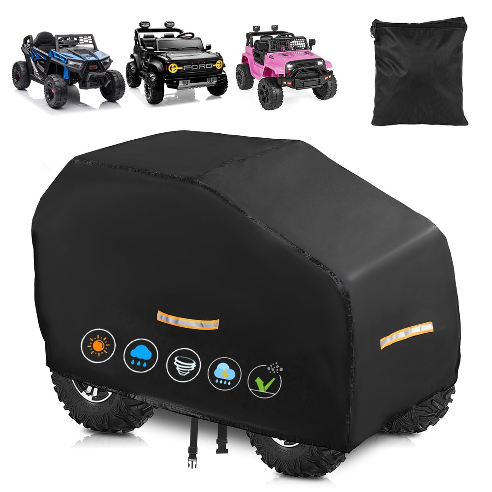 Large Kids Car CoverUpgraded Power Wheels Covers Waterproof All WeatherHeavy Duty Kids Ride-On Car Cover with Nano Coating,Windproof Buckle and 3 Reflective Strips,Universal Kid Ride-on Accessories