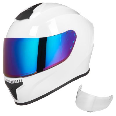 AUBOA Full Face Motorcycle Helmets for Adults Men and Women DOT Street Bike Racing Helmet with Extra Clear Visor Model MD-813C (White, S)