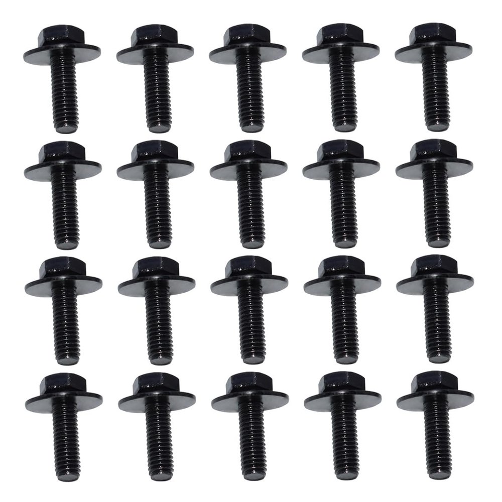 DUSCOKE 20PCS M6-1.0 x 24mm Hex Head SEMS Bolts - Automotive Body Bolts Screws Fastener Kit for Car Bumpers Fenders Splash Shield Under Cover Hood, M6-1.0 Bolt with 17.8mm Washer (20PCS)