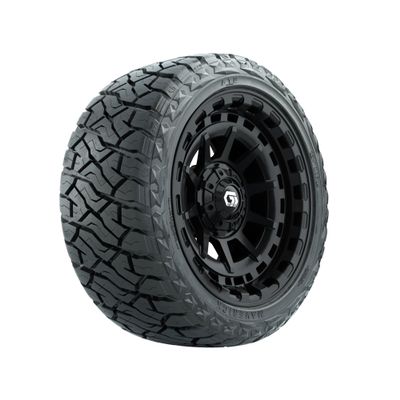 GTW 14 Inch Golf Cart Wheels and Tires Combo | GTW Barricade Gloss Black Wheels on 23x10-R14 (23") Maverick Steel Belted Radial All Terrain Tires | Set of 4