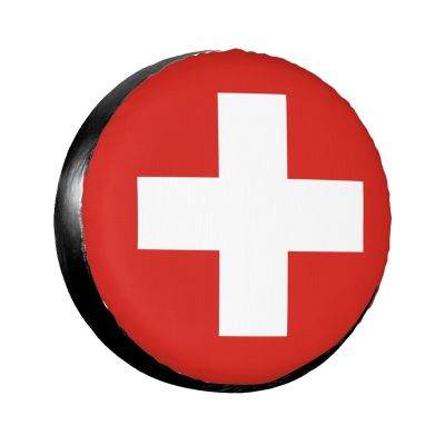 15 inch Swiss Flag Print Spare Tire Cover - Universal Tire Protector Fit for Trailer RV Truck SUV Camper Wheel 14"-17"