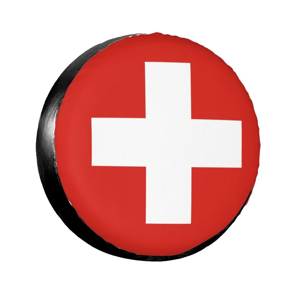 15 inch Swiss Flag Print Spare Tire Cover - Universal Tire Protector Fit for Trailer RV Truck SUV Camper Wheel 14"-17"