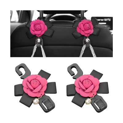 Bittwee Car Seat Headrest Hook, 2PCS Cute Flower Vehicle Backseat Organizer Hanger for Purse Grocery Bag Coat, Auto Interior Hanging Decor Accessories, Universal for SUV Sedan Truck (Red)