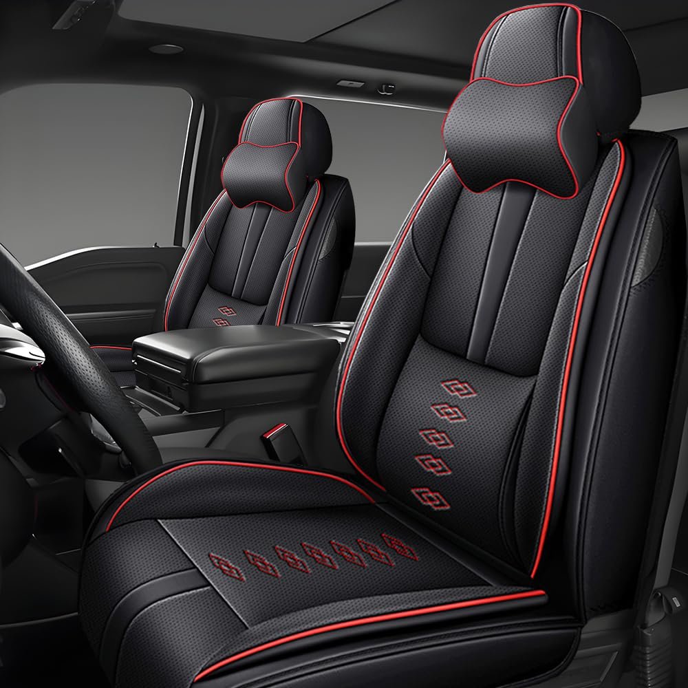 QUFEI Front Seat Covers for Lexus GS 450h 2007-2013,Leather Car Seat Cover,Soft Seat Cushion Covers with Airbag,Waterproof Automobile Seat Protectors for GS 450h(Black Red,Deluxe)