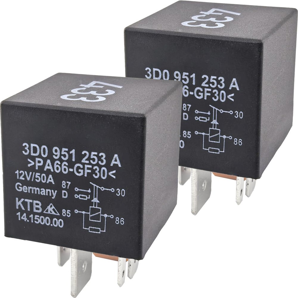 2-Pack 3D0951253A 433 Relay - 30A 12VDC 5-Pin SPDT Automotive Relay - Compatible with Select VW/Audi Vehicles (for Passat, A4) - Fixes Fuel Pump, Ignition & P0688/P0234 Codes