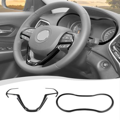 Hoolcar Center Console Steering Wheel Cover Dashboard Panel Trim Decor Fit for Jeep Grand Cherokee 2014-2020, Carbon Fiber