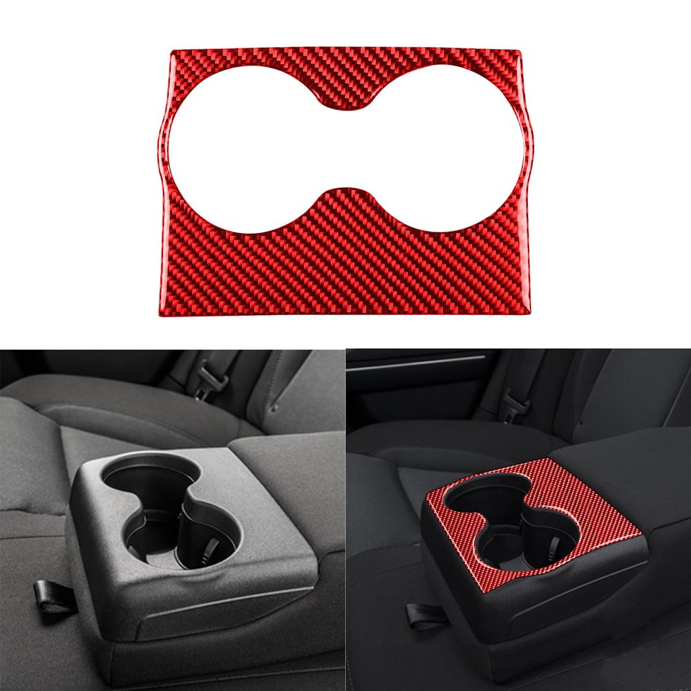 Carbon Fiber Car Rear Row Back Seat Water Cup Holder Panel Cover Sticker Decoration Trim Compatible with Dodge Charger 2015-2023 2016 2017 2018 2019 2020 2021 2022 Interior Trim Accessories Red - B