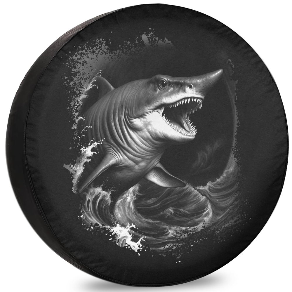 RUUEESTAR Goblin Shark Spare Tire Cover for RV Trailer Unleash Adventure with Our RV Van Accessories, Boasting Sunproof, Waterproof, Dustproof for All Tires 17 Inch
